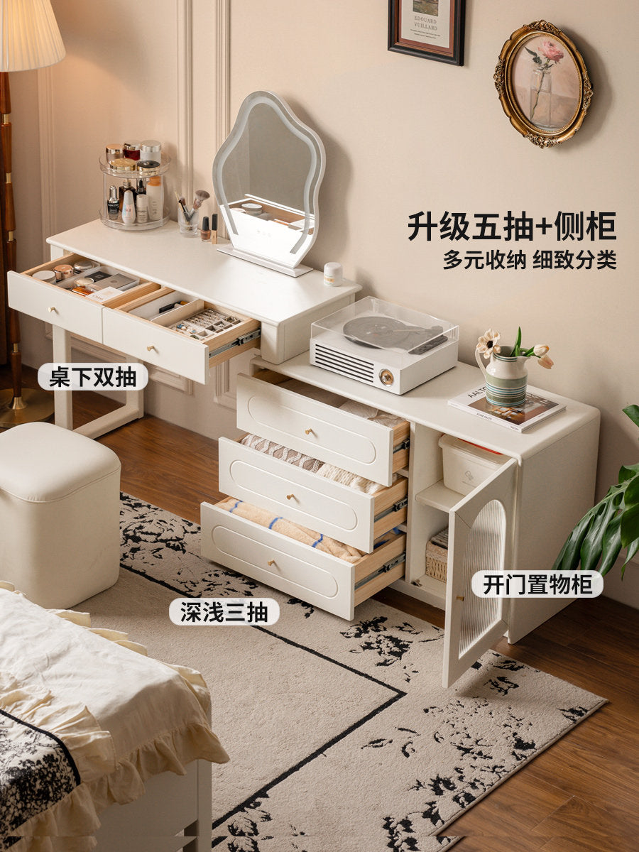 【预售35天】实木化妆桌法式奶油风斗柜梳妆台卧室白色伸缩化妆台